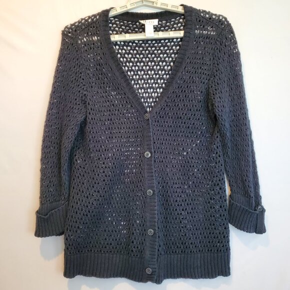 Denim & Co Women's Sweater Med Open Weave Festival Rockabilly Boho Witchy Goth - Picture 1 of 11